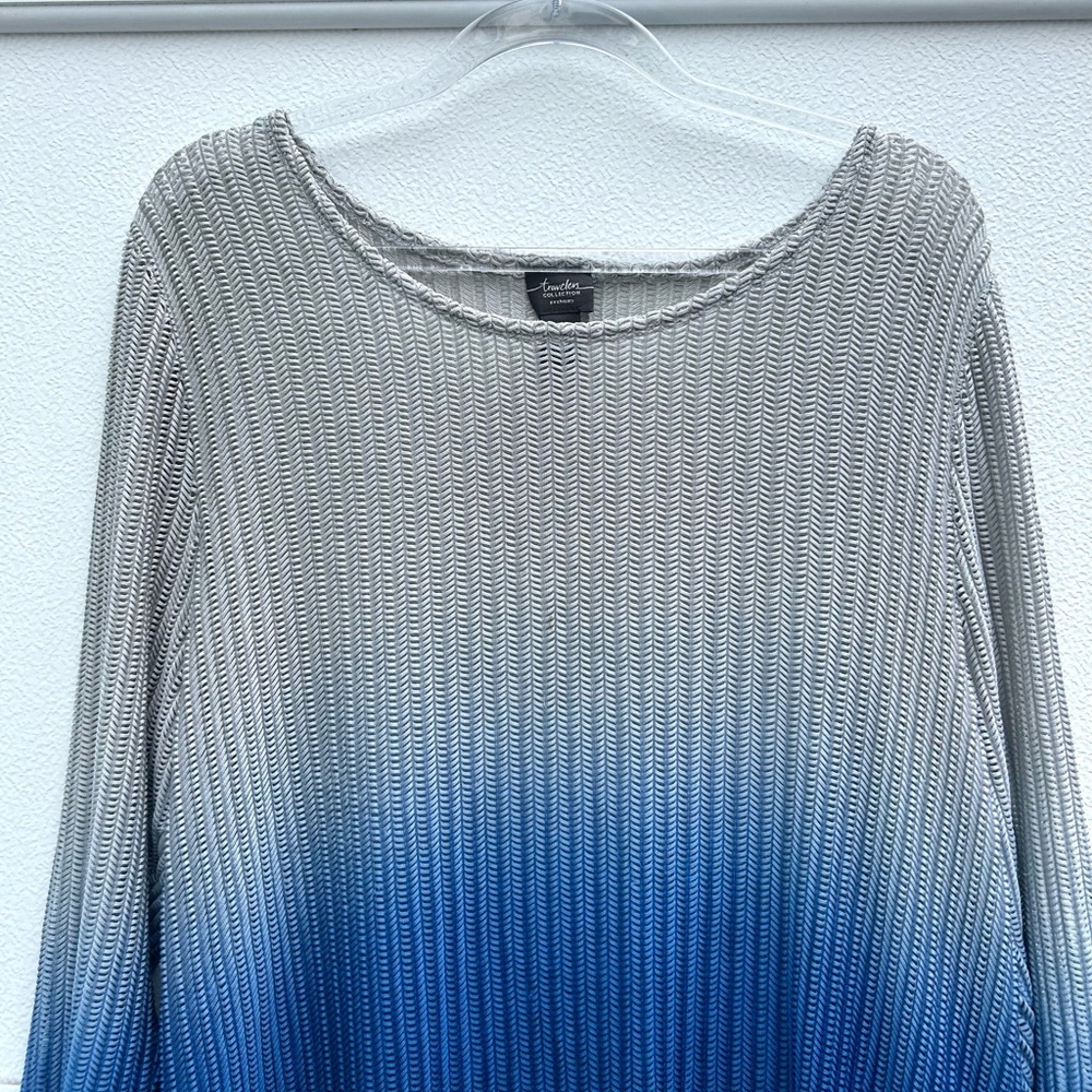 Chicos Travelers Tunic Top Women 3/XL Dip Dye Ombré Blue Gray Loose Knit Stretch - Picture 4 of 13